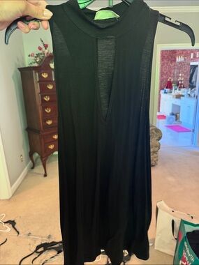 Bear Dance Black Sleeveless Tank with Deep V Keyhole